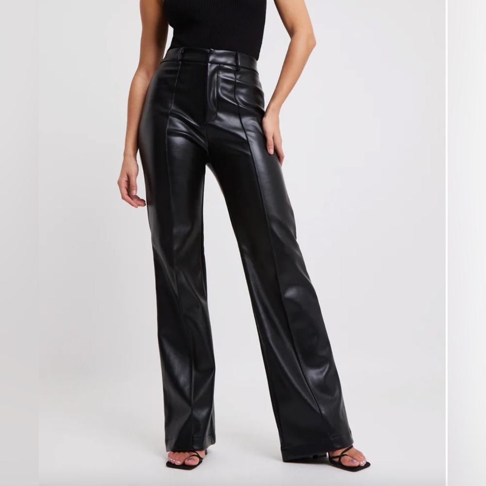 VEGAN LEATHER WIDE LEG TROUSERS